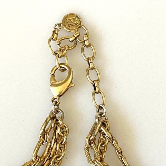 Necklace Pendant Acrylic Bead Work Light Gold Tone Multi Chains Chunky - Picture 6 of 12